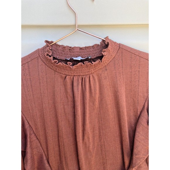 Loft Top Women’s Small Rust Red Short Sleeve High Neck Elastic Waist - Picture 3 of 8